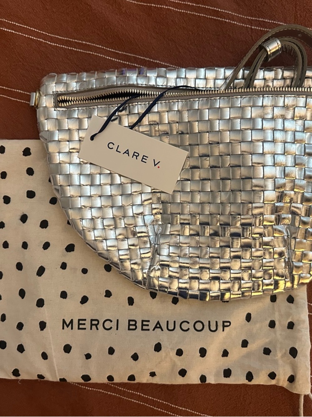 Clare V. Grande Fanny Woven Leather Metallic Crossbody - Picture 4 of 4